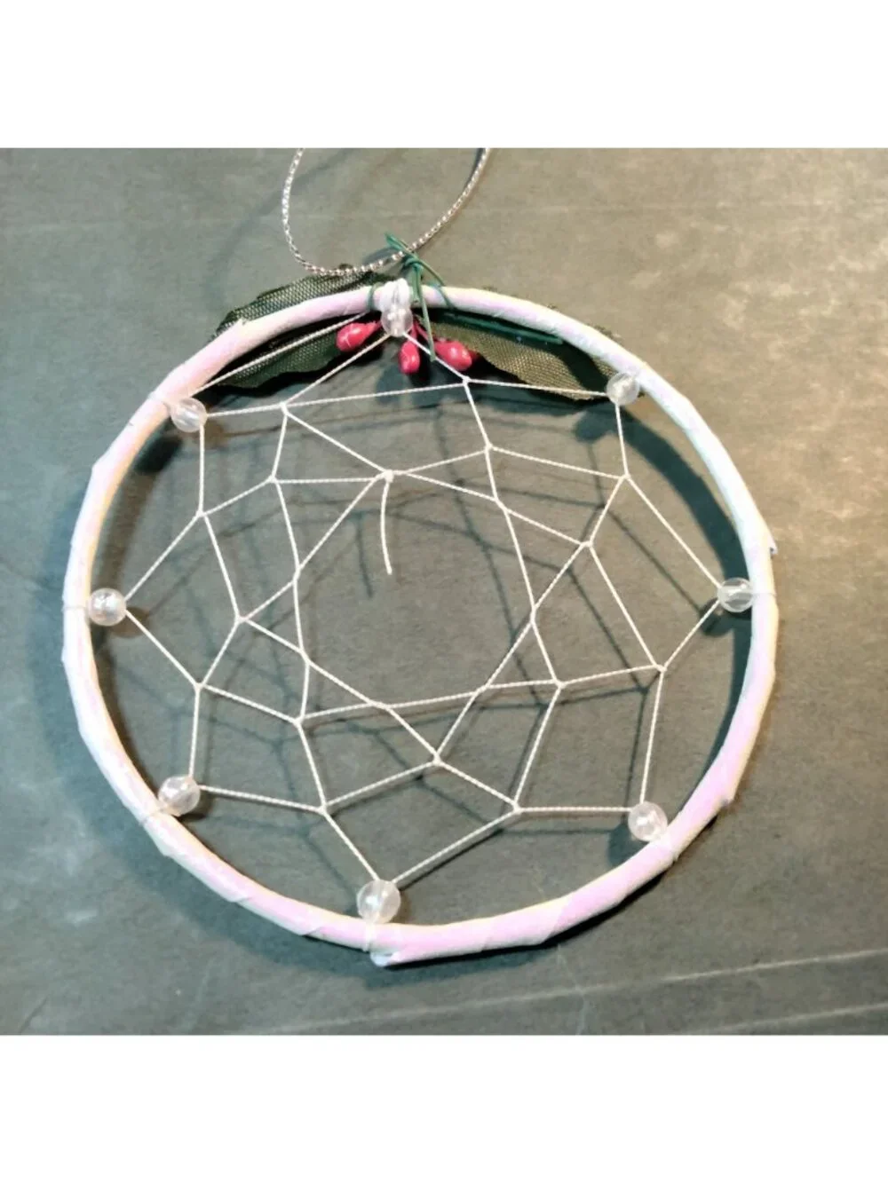 Dreamcatcher Christmas Tree Ornament White Bead Holly Accents